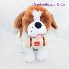 Peluche chien Saint Bernard SANDY marron blanc tonneau de sauvetage assis 24 cm