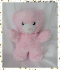 Peluche Doudou Ours Rose Blanc Yeux Bleu Vintage Grelot Boulgom