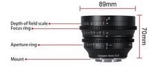 Objectif Cinéma 7artisans 2.9/12mm T Noir Pour Fuji X APS-C