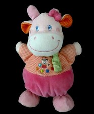 *. DOUDOU PELUCHE BOULE VACHE MOTS D'ENFANTS ROSE VERT ORANGE 24cm EXCELL. ETAT