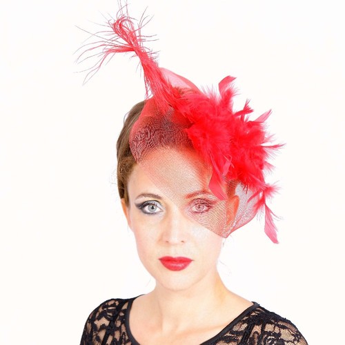 Fascinator plumes rouge clip - plumes,