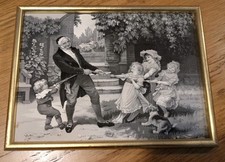 Ancien Tableau Soie Tissée Neyret St Etienne "Tir à la Corde"