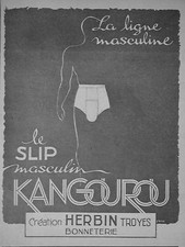 PUBLICITÉ DE PRESSE 1952 LA LIGNE MASCULINE LE SLIP KANGOUROU HERBIN