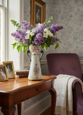 Vase Ancien Porcelaine Art Nouveau - Carafe Florale Émaillée et Dorée Style Juge