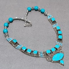 Collier népalais 18" SR 6803 bijoux mode déclaration turquoise tibétaine fait...