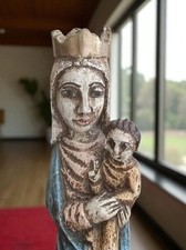Statue sculpture en bois Vierge Marie et Enfant Jésus