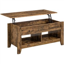 Table Basse à Plateau Relevable en Bois MDF Compartiments de Rangement Moderne