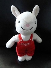 * DOUDOU PELUCHE GUIGOZ LAPIN BLANC SALOPETTE ROUGE 22cm  - TBE 