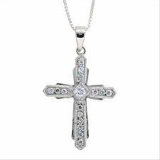 925 Argent Zircone Filigrane Pendentif Croix, 45.7cm
