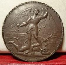 1882 Archangel saint michel rare ART MEDAL by CHAPLAIN 42mm