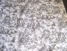 ANCIEN COUPON DE TISSU STYLE JOUY MOTIFS NOIR  FOND BLANC- J 40