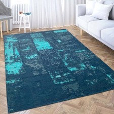Tapis de salon motif abstrait moderne facile d'entretien - bleu blanc gris