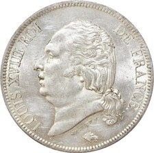 X4743 Rare France 5 Francs Louis XVIII 1816 A Paris Argent Silver UNC
