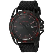 Montre Homme CK CALVIN KLEIN EARTH K5Y31ZB1 Cuir de Tissu Noir Rouge SWISS MADE