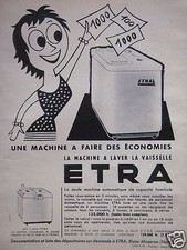 PUBLICITÉ 1956 ETRA MACHINE A LAVER LA VAISSELLE - ADVERTISING