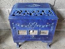 Ancien Poêle à bois MIRUS en Fonte émaillée Bleu  Buches 40cm
