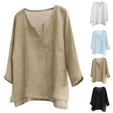 Été Hommes Coton Lin Col En V T-Shirt À Manches Longues Blouse Décontracté /