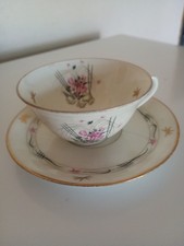 Porcelaine PL Limoges FRANCE 1x tasse à café thé + sous-tasse Bouquet de fleurs