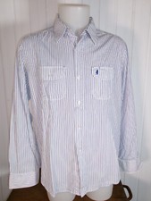 Chemise coton léger blanc rayé bleu MCS MARLBORO CLASSICS XL 44 logo brodé