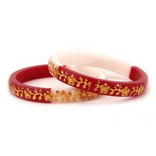 Lot de 2 bracelets fleur Shakha Pola rouge et blanc stratifiés plaqués or