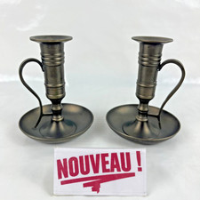 ➜PAIRE DE BOUGEOIRS À MAIN rat de cave porte-bougie en métal ancien vintage XXè