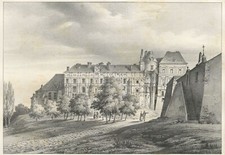 Charles-Caïus Renoux Extérieur du Chateau de Blois - Lithographie originale XIXe
