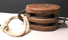 MER grande POULIE BOIS DE MARINE 20e  fonctionnelle, nautique vintage antique µ