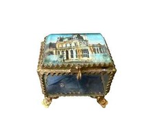 French Antique Eglomise Casket Box Jewelry Case Souvenir of Rochefort sur Mer