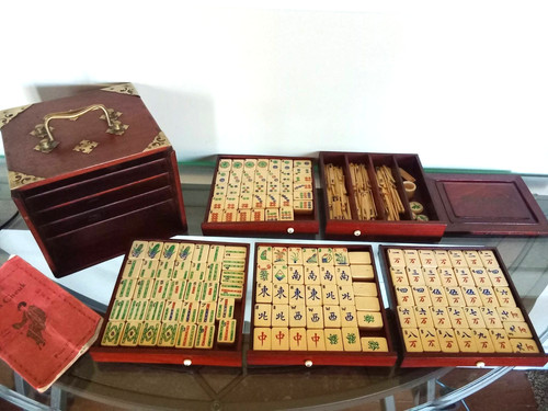 Vintage mah jong set bone - set,