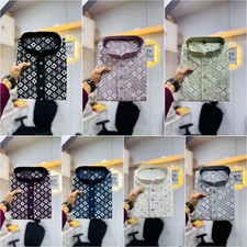 Homme Kurta Souple Soie Pyjama Ensemble Marron Brodé Ethnique Usure Traditionnel