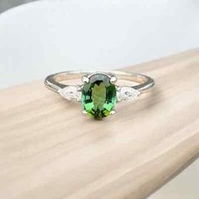 Bague tourmaline verte naturelle Paraiba fait main coupe ovale bague en argen...