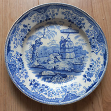 Assiette faience Montereau Louis Lebeuf l'esclave chinois bleu 1834