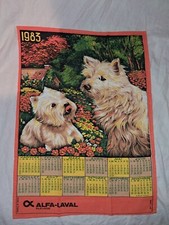 NEUF Vintage 1983 Ancien TORCHON CALENDRIER CHIEN CHIOT YORKSHIRE TERRIER