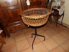 Ancien présentoir de mercerie en osier,boutique,roulettes,panier,1950