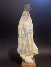 ANCIENNE Grande STATUE EN PLÂTRE VIERGE MARIE Couronne Filigrane XIX 45 cm