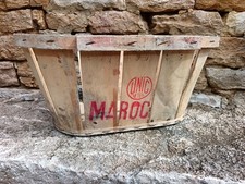 Ancienne Cagette, Cageot en bois ovale 48x 30 X23 " Maroc Unic Leteil"