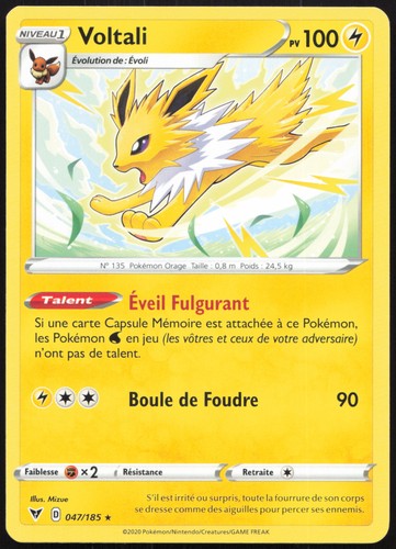 Carte pokémon voltali 047 - pokémon, 047/185