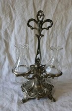 ANCIEN HUILIER VINAIGRIER Argenté 2 FIOLES Impeccable N’90 Inscrit Dessous