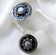 Boucles Oreille Clips Vintage Satellite Paris Émail Strass Mauve Diamètre 23mm