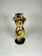 Briquet vintage en forme de torse féminin doré avec socle noir + boîte d’origine
