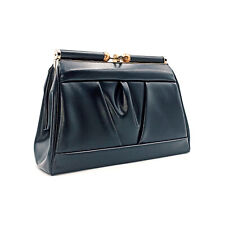 Sac à main Vintage des années 50 | Trapèze Design Art Déco en Vinyle Noir & Cuir