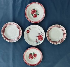 5 anciennes assiettes creuses Digoin et Badonviller ton rouge