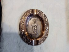 Petit cendrier ancien en cuivre/laiton, forme ovale (9 × 7,3 cm – 40 g), décoré 