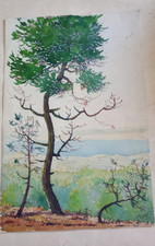Aquarelle sur papier par Félix Cavel.  vue du bassin d'arcachon 1933