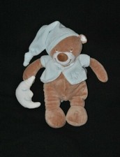 Peluche doudou ours NATTOU étoile lune blanc beige gilet veste bleu 25 cm TTBE
