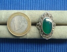 B26AG Jolie Bague Argent Massif 925 Ovale Marcassite Jade Vintage Lot Bijou 