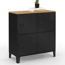 Buffet d'appoint casier 70 cm ESTER 4 portes en métal noir plateau bois design i