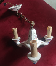 Charmant petit lustre en faiënce de Clamecy 3 branches TBE