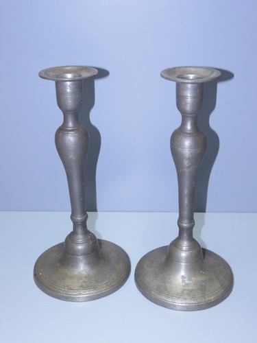 Paire bougeoirs anciens en - de,