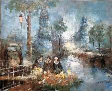 Ancienne Peinture À L'huile Paysage Animé Signé : BARTON